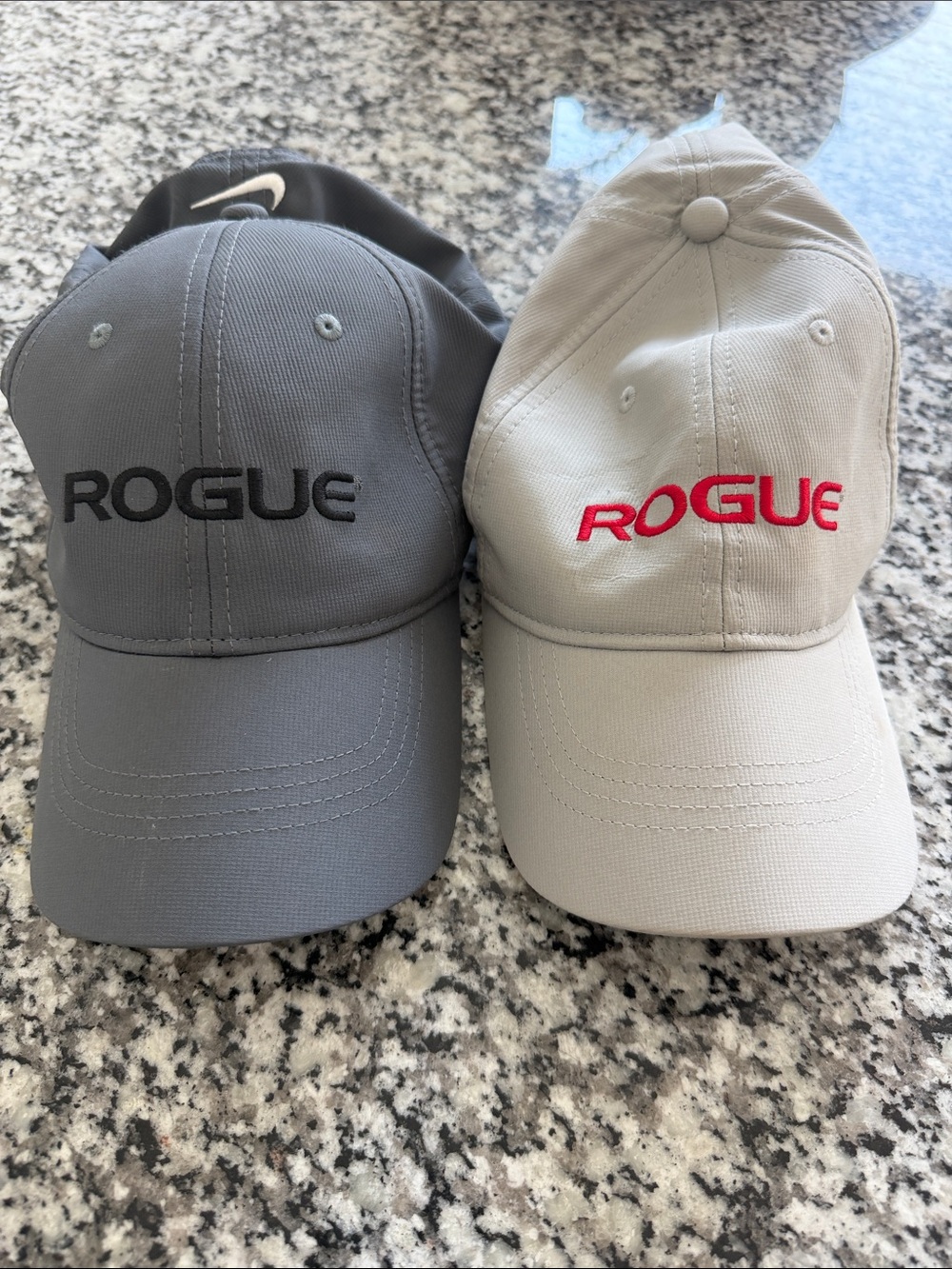 Rogue Logo Baseball Caps in Gray and Light Tan